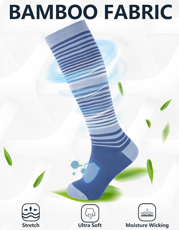 +MD 3 Pairs Bamboo Viscose Compression Socks for Women Men 15-20mmHg Knee High Support Stockings for Pregnancy Nurse Travel - Image 3
