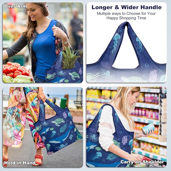 HOLYLUCK Reusable Grocery Bags,Heavy Duty Foldable Shopping Tote Bag (Standard, 3 Whales) - Image 2
