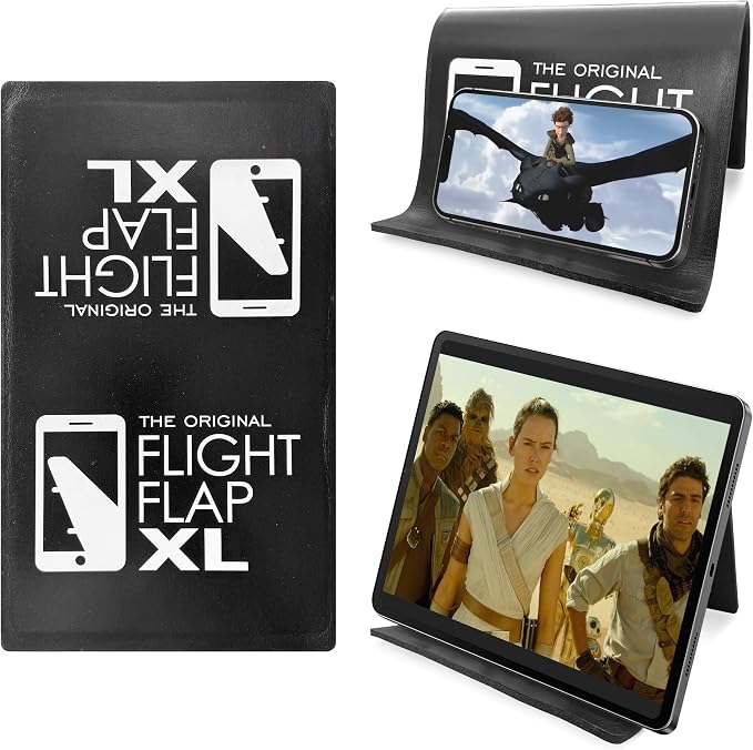 Airplane Phone Holder, Flexible Airplane Tablet Holder Travel | Extra Large 12 in x 7 in, Matte Black, Foldable Design, Fit Ipad, Kindle, Folding Cellphone Stand for Desk, Bed, Treadmill by FlightFlapbyFolden