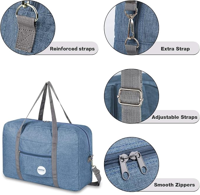 WANDF Personal Item Travel Bag, Carry On Duffle Bag Women | 18x14x8 inches, Airline Underseat Aprroved, Weekend Overnight Trips, Lightweight Packable - Image 6