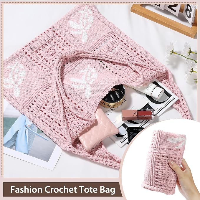 Sightor Crochet Tote Bag, Mesh Beach Bag Knit Summer Hobo Bag for Women | Beach Tote bag Vacation Outfits Aesthetic Boho Bag - Image 6