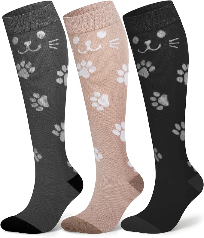 Compression Socks for Women 15-20 mmHg, Viscose from Bamboo, 3-Pair Knee High for Flying, Work & All-Day Comfort by SAIWEYNEE