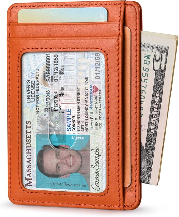 Buffway Slim Wallet for Men Women Minimalist Small Leather Front Pocket Wallets with RFID Blocking and Gifts Box - Bassa Orange - Image 2