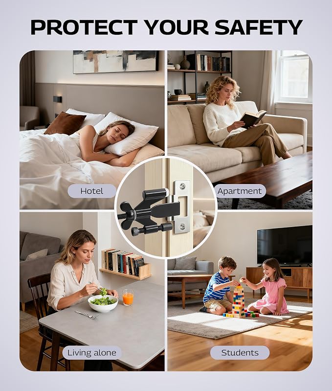 DPB 2 Pack Adjustable Portable Door Lock, Hotel door stopper-Silicone Protector Caps Included,Prevent Unauthorized Entry-Ideal for Home, Travel, College, Hotels, Apartments - Image 6