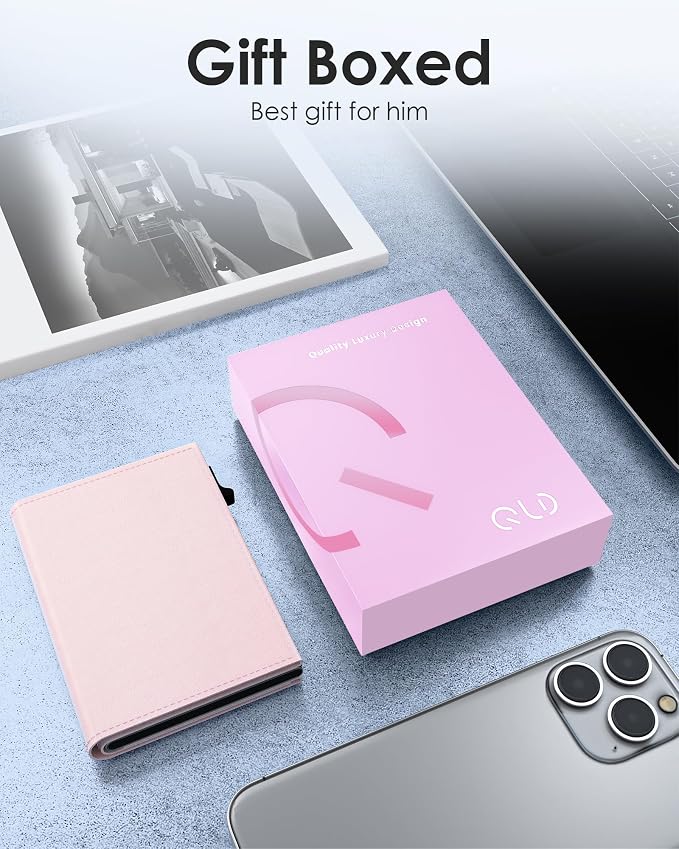 QLD RFID Wallet Women - Small Slim Trifold Wallet Anti-Theft Pop up Card Holder, Minimalist, Ultra Thin, Front Pocket, Premium Leather, 9-11 Cards Capacity | ID Window | Cash Slot - Image 8
