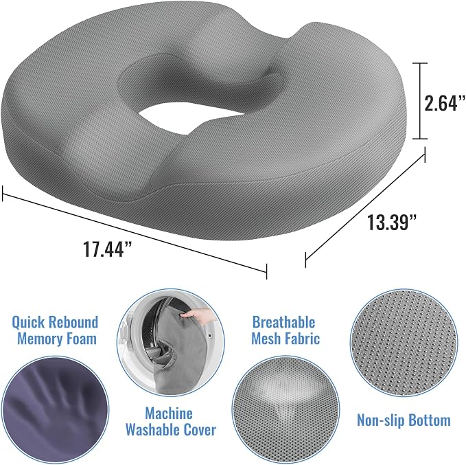 CloudBliss Donut Pillow Stadium Seat Cushion for Tailbone Pain Relief and Hemorrhoids, Memory Foam Seat Chair Cushion, Portable Seat Cushions for Bleachers, Car, Home & Office - Image 2