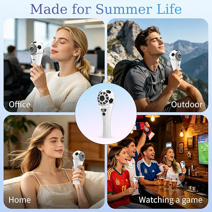COO Soccer Shaped Handheld Fan, Rechargeable Mini Personal Fan | Portable Small Fan with 5 Speeds & USB Rechargeable Design, Lightweight Mini Fan for Soccer Games, Travel, Outdoor, Office - Image 8