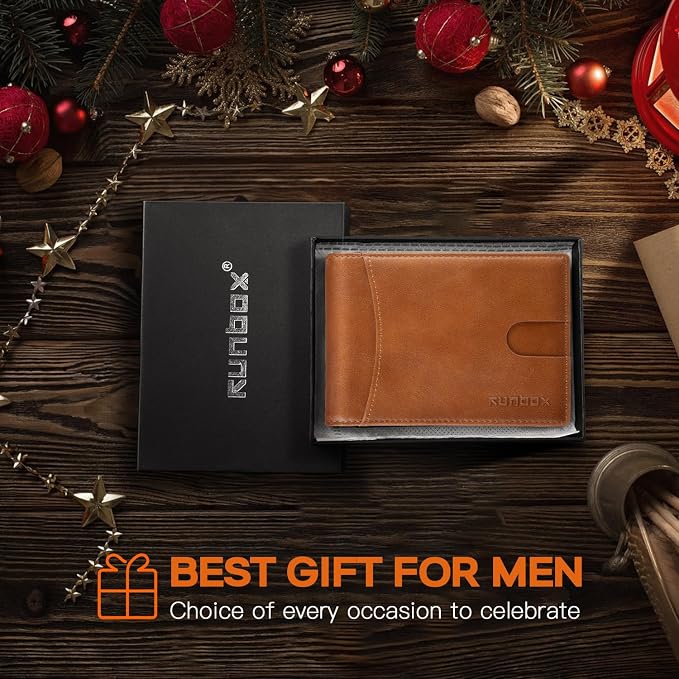 RUNBOX Slim Wallet for Men Genuine Leather RFID Blocking Bifold Minimalist Front Pocket Mens Wallet with Money Clip Thin Gift Box - Image 7