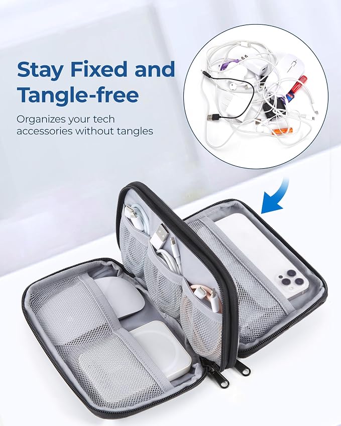 BAGSMART Electronics Travel Organizer for Cords Chargers Phones, Beige | Travel Essentials, Tech Organizer Pouch, Cord organizer bag for Cables, Compact Travel Accessories - Image 3