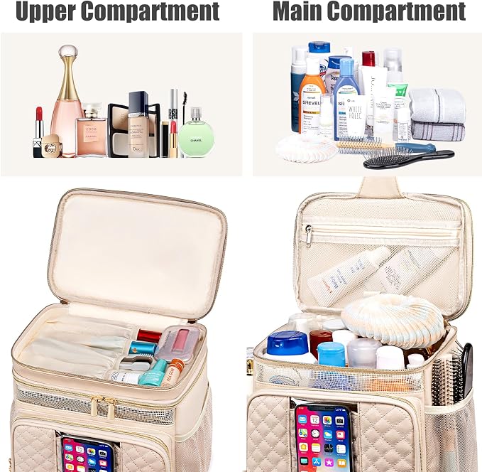 Large Leather Toiletry Bag for Women Men,Bathroom Bag,Water Resistant Shower Bag,Makeup Bag,Portable Shower Caddy for College Dorm,Hanging Travel Toiletry Bag with Transparent Waterproof Phone Pocket - Image 6