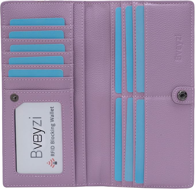 Bveyzi Ultra Slim Thin Leather RFID Blocking Credit Card Holder Bifold Clutch Wallets for Women by Bveyzi