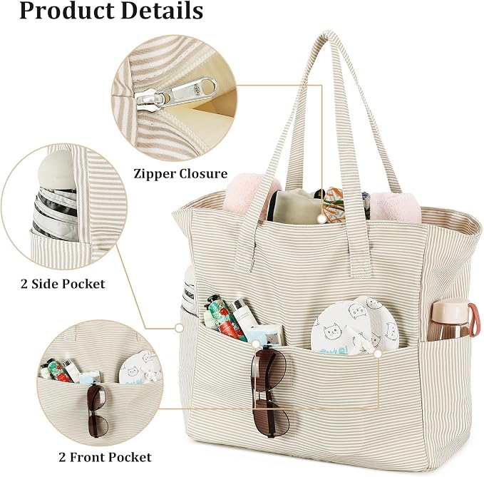 LEDAOU Beach Bag Waterproof Sandproof Women Beach Tote Pool Bag with Zipper for Swim Gym Grocery Travel with Wet Pocket | Sandproof - Image 8