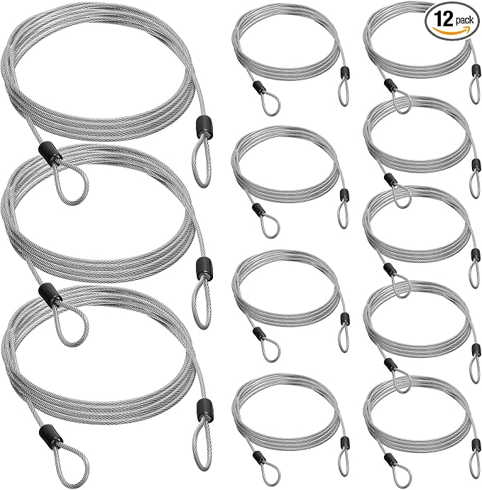 12 Pack Security Cable Luggage Lock with Loops 4ft 3mm Braided Steel Coated Bike Cable Wire Double Loop Anti Theft Safety for U Lock, Padlock and Disc by Fiada