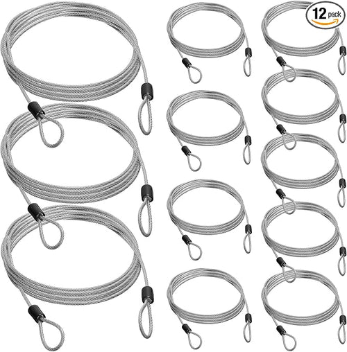 12 Pack Security Cable Luggage Lock with Loops 4ft 3mm Braided Steel Coated Bike Cable Wire Double Loop Anti Theft Safety for U Lock, Padlock and Disc by Fiada