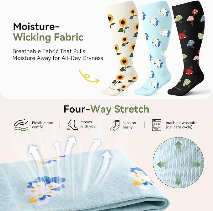 Plus Size Compression Socks for Women Men Wide Calf 15-20 mmHg Knee High Extra Large for Nurses Pregnant Travel - Image 2