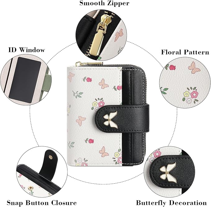 Small Wallet for Women Rfid Bifold Leather Card Holder Wallet With Zipper Pocket - Image 5