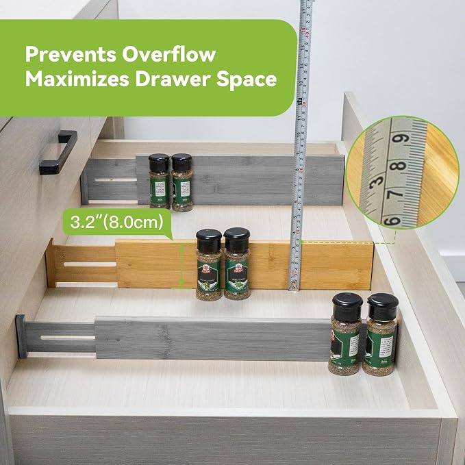 Utoplike Kitchen Drawer Divider, Expandable Bamboo Drawers Organizer 3.2" H | Large Adjustable Spring-Loaded Separators for Spatulas, Utensils, Bedroom & Home Storage, 4pcs, Fit 18"-20.6" Inner Drawer - Image 7