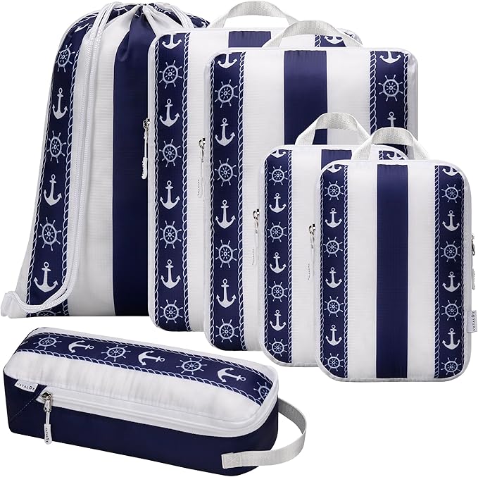 Large Compression Packing Cubes for Travel 6pc Set - Fits Carry On Suit Case & Checked Luggage, Organizer Luggage Packing Cubes for Travel & Home, with Drawstring Backpack/Laundry Bag by Unknown