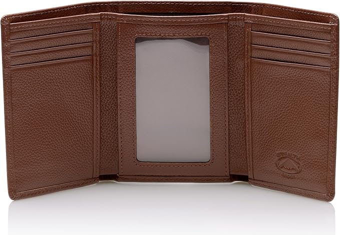 Stealth Mode Trifold Leather Wallet for Men with RFID Blocking | Brown Pebble Top Grain Napa Leather, 9 Card Slots, ID Window, Gift Box – Gift for Dad, Husband, or Son by StealthModeWallets