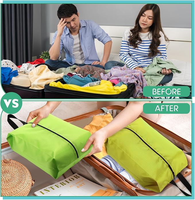 6 Pcs Travel Shoe Bags with Zipper Nylon Portable Waterproof Suitcase Shoe Organizer Packing for Golf(L,Green) - Image 5