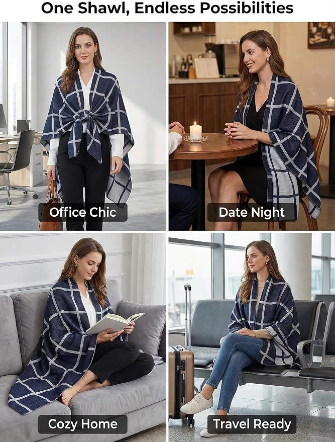 Shawl Wraps for Women Reversible Open Front Ruana Poncho Soft Cozy Cardigan for Fall and Winter - Image 7