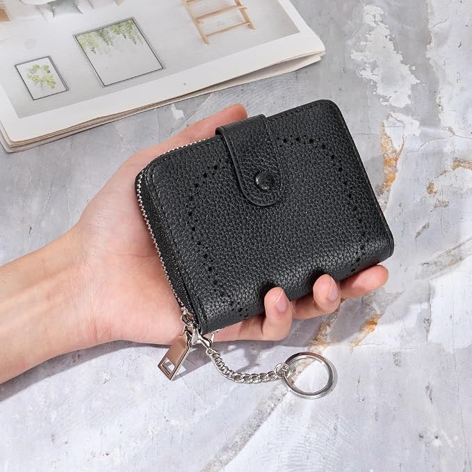 GAEKEAO Women's Leather Wallet RFID Blocking Card Holder with Many Compartments Small Purse with Zipper Key Chain Wallets - Image 8