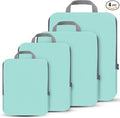 4 Set Compression Packing Cubes Travel - Travel Accessories Expandable Packing Organizers for Carry On - Essentials Luggage Bags - Light Teal by PANDA+JOYS