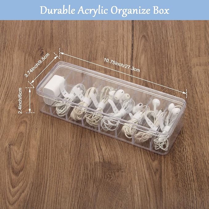 Cable Organizer Storage Box Plastic Cable Cord Management Box Power Cord Organizer Case with 10Pcs Rubber Ties for Office, Home, Desk Accessories Storage Stationery Supplies - Image 3