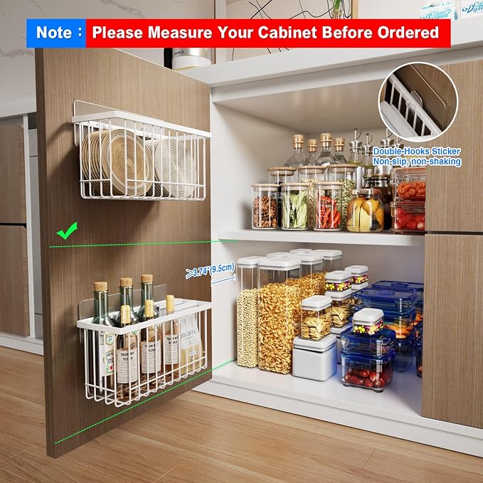 Mustorn 4 Pack Adhesive Cabinet Door Organizer, Lid Organizers Inside Cabinet Food Container/Tumbler Lid Organizer and Storage Cup Lids Holder for Kitchen & Bathroom Wall Mounted(White) - Image 2