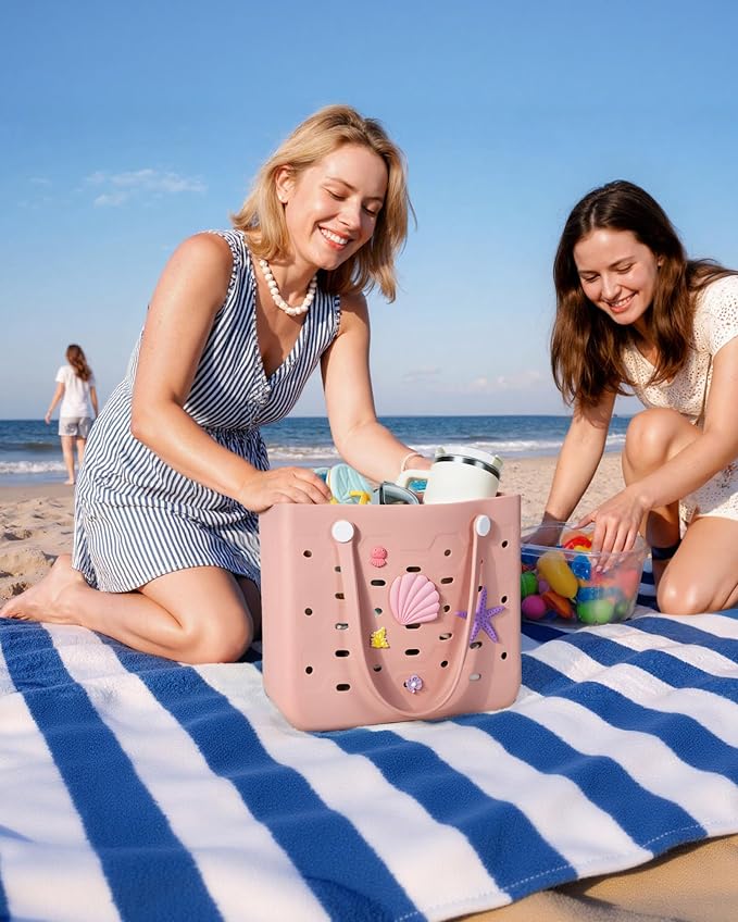 BAGSMART Beach Bag for Women, Water-resistant Rubber Tote Bag, Sandproof Vacation Essentials for Summer Swim Cruise Pool - Image 2