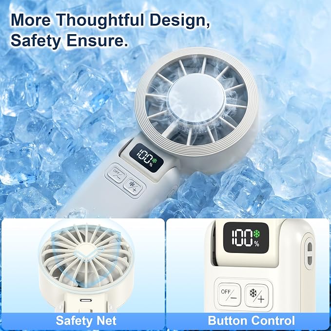 Handheld Portable Fan with Ice Cooling Rechargeable 5.5m/s Speed | 5-Speed, Independent Switch, Digital Display, Foldable Personal Fan for Travel/Concerts/Sport Events/Gifts - Image 8