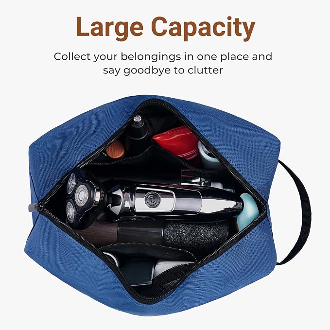 Elviros Travel Toiletry Bag for Women and Men,Lightweight Makeup Bag Hanging Dopp Kit with Shaving Compartment Cosmetic Organizer Large Tool Bag Travel Essentials,Gifts for Men(Large,Navy Blue) - Image 2