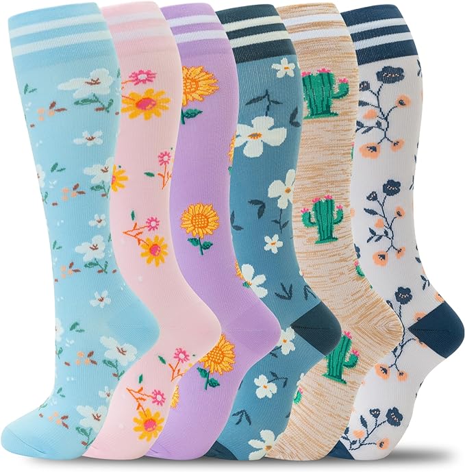 fenglaoda Compression Socks for Women Men Support Circulation 6 Pairs Socks For Nurse, Travel, Flight by fenglaoda