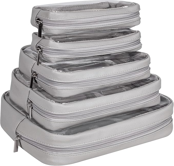 Remobia Hicol TSA Approved 5-Piece Diaper Bag Organizer Pouch Set Clear Waterproof TPU Kids Toiletry Storage Set Travel Packing Clutch Cube Bags for Baby Nursing (Light Gray) - Image 6