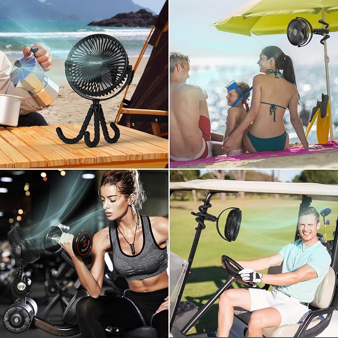COMLIFE Baby Stroller Fan, 10000mAh Rechargeable, 50H Ultra-long Runtime, 3-Speed Portable Clip on Fan with LED Light, Timer, 360°Rotate Battery Operated Fans for Travel Car Seat Crib - Image 6