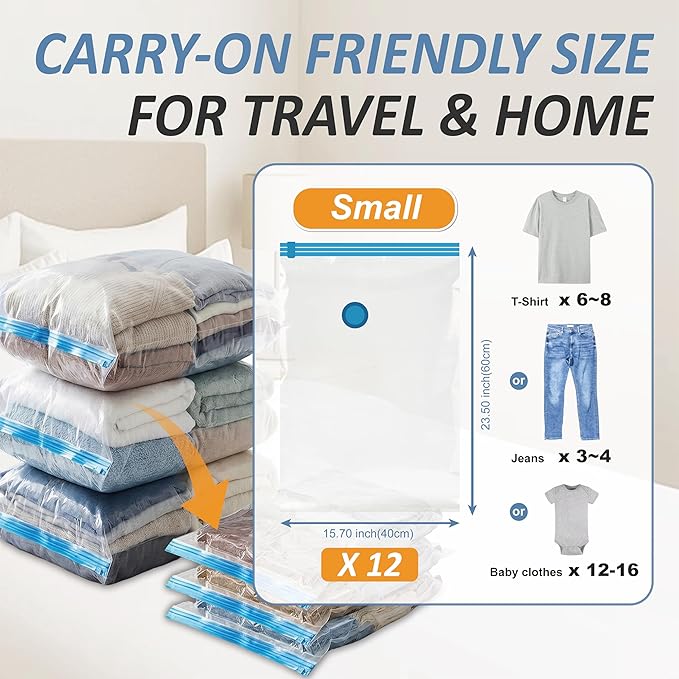Cozy Essential Vacuum Storage Bags, 80% Compression Vacuum Seal Space Saver Plastic Packaging Bags for Clothes, Blankets, Pillow, Bedding, Comforters, Sealer Clothing Storage,12 Small - Image 3
