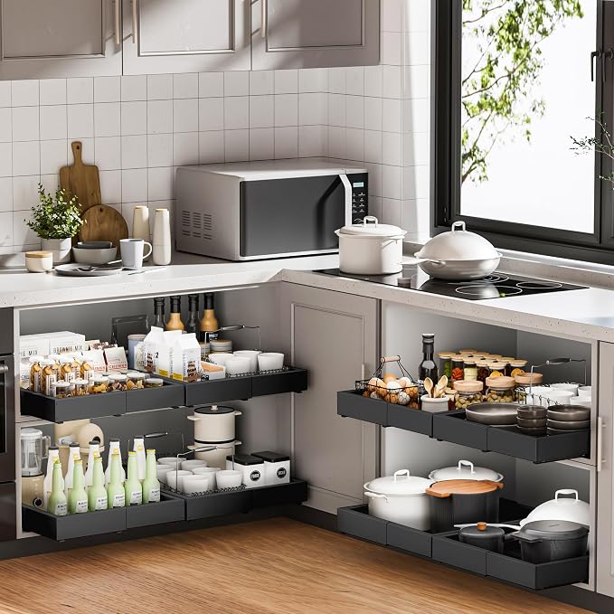 1 Pack Pull Out Drawers for Cabinets, Slide Out Drawer Expandable Width (12"-19") and Depth (17"-23") With 3 Slides, Fixed with Adhesive Film & Nail for Cabinets in Kitchen, Pantry or Bathroom - Black - Image 6