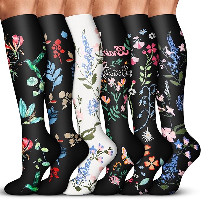 Acture 6 Pack Compression Socks for Women and Men - Knee High for Medical, Running, Nurses, Travel by Acture