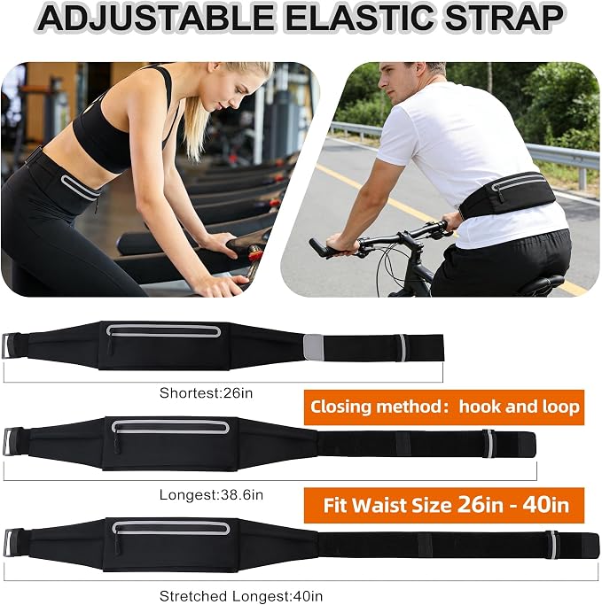 Slim Running Belt for Women Men,Phone Holder Waist Pack,Runners Fanny Pack | No-Bounce,Sweat-Proof Pocket,Travel Money Pouch for Gym/Hiking/Cycling,Three pocket,Two Highly Reflective Strips - Image 4