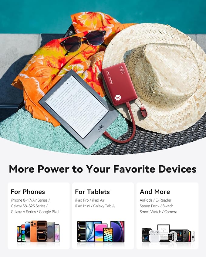 INIU 45W Fast Charging Portable Charger, Smaller 10000mAh Travel Power Bank | Flight-Safe, Detachable USB C Cable, Travel Essential, External Battery Phone Pack for iPhone 17 Samsung S26 iPad etc, Red - Image 7