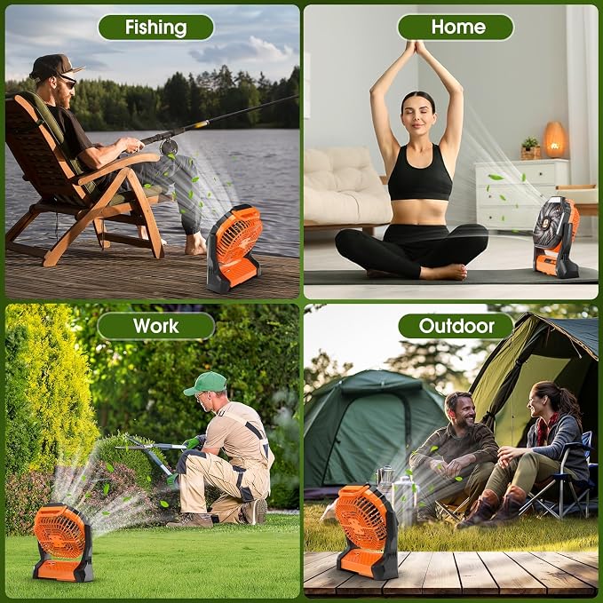 Portable Rechargeable Fan, 20000mAh Cordless Battery Powered Camping Fans | Orange - Image 7
