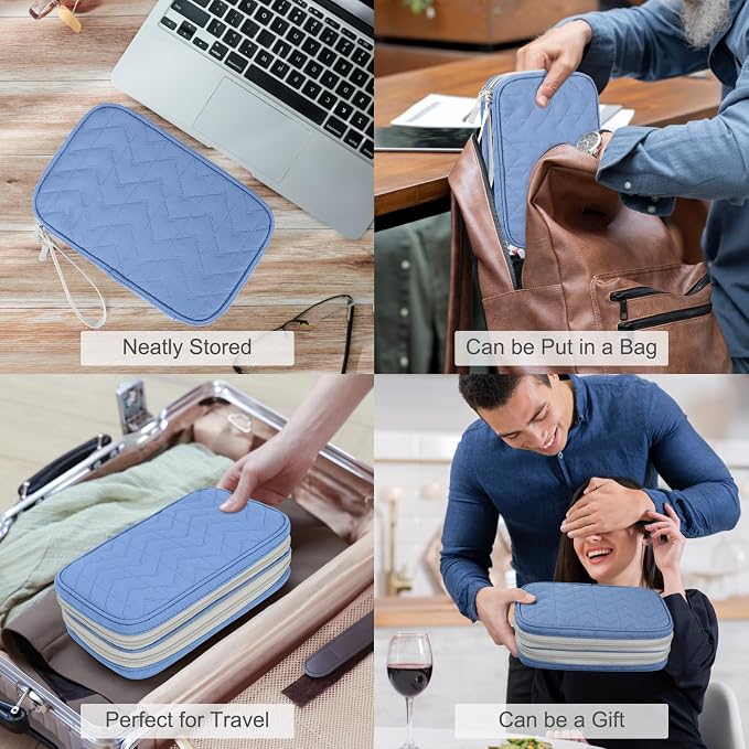 FYY Electronic Organizer, Travel Tech Pouch Bag, Large, Blue Quilted | Wrist Strap, Waterproof, Double Layers Portable Electronics Travel Carrying Case for Cord, Charger, Daily Business Trips Use - Image 7