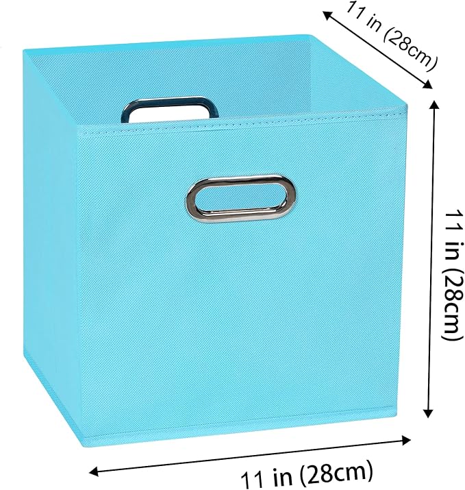 Yunkeeeper storage bins Cubes, Fabric Cube Organizer with Handle, Foldable Cube Bins for Cloth or Accessary Storage, 11x11x11, Set of 3, (Blue) - Image 2