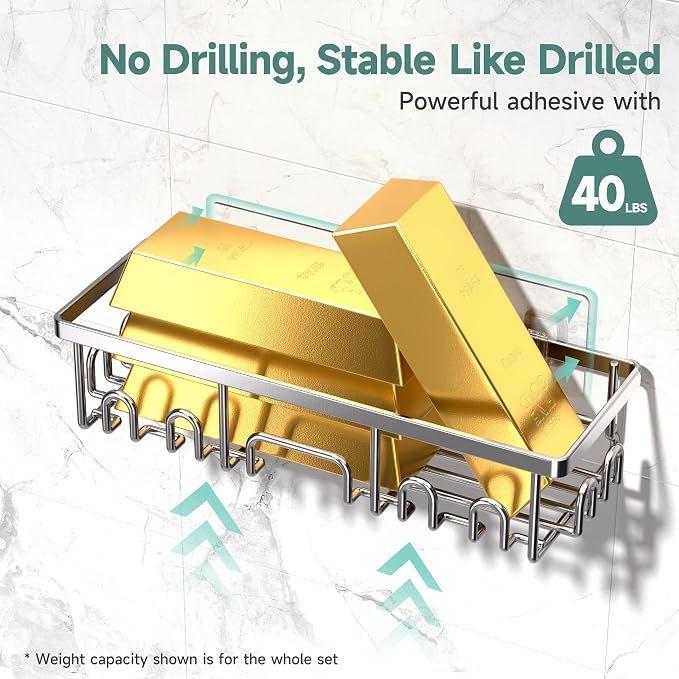 Veken Shower Caddy 3-Pack, Advanced Rustproof Design, No Drilling Adhesive Shelves, Rack with Soap Holder, Large Capacity Bathroom Organizers and Storage, Wall-Mounted Kitchen & Home Decor - Image 2