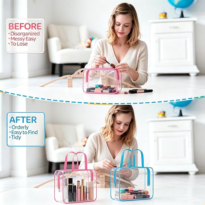 6 Pack Toiletry Bag Makeup Bag Cosmetic Bag, TSA Approved Clear Travel Toiletry Bag wih Zippers, Quart Size Travel Makeup Cosmetic Bag for Women Men (Large-6 Color) - Image 6