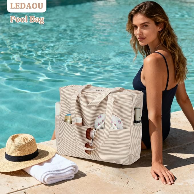LEDAOU Beach Bag Waterproof Sandproof Women Beach Tote Pool Bag with Zipper for Swim Gym Grocery Travel with Wet Pocket | Sandproof - Image 3