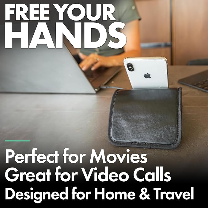 Airplane Phone Holder - Foldable Phone Stand for Plane Travel | Vegan Leather, Tabletop Mount Desk, Plane Tray Seat back, Treadmill, Fits iPhone Cell Phone, 9 x 4.3 in - Image 3