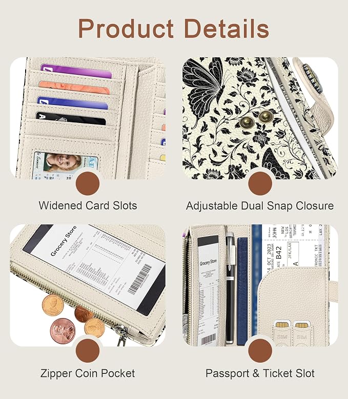 Butterfly Wallet Women RFID, Passport Holder, Credit Card Holder | 6.7" x 4.4" x 1.3" Bifold, Travel billfold, Zipper Pocket, PU Leather, Clutch, Purse, ID Window, Pen Holder, Gift Ladies Girl - Image 6