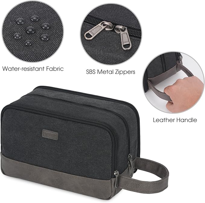 WANDF Travel Toiletry Bag for Men, Canvas Shaving Dopp Kit | Wet Separation, Water-Resistant Fabric, Travel Bag for Toiletries, Shaving Accessories, Weekend Trips - Image 6