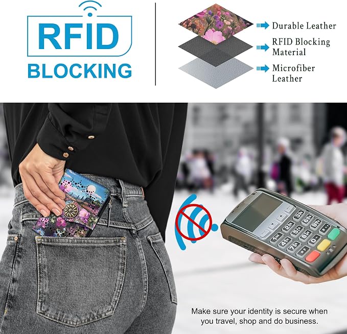 Tipmile Small Wallet Women Bifold RFID Blocking Card Holder Leather Wallets with Zipper Coin Pocket, Purple & Blue - Image 3